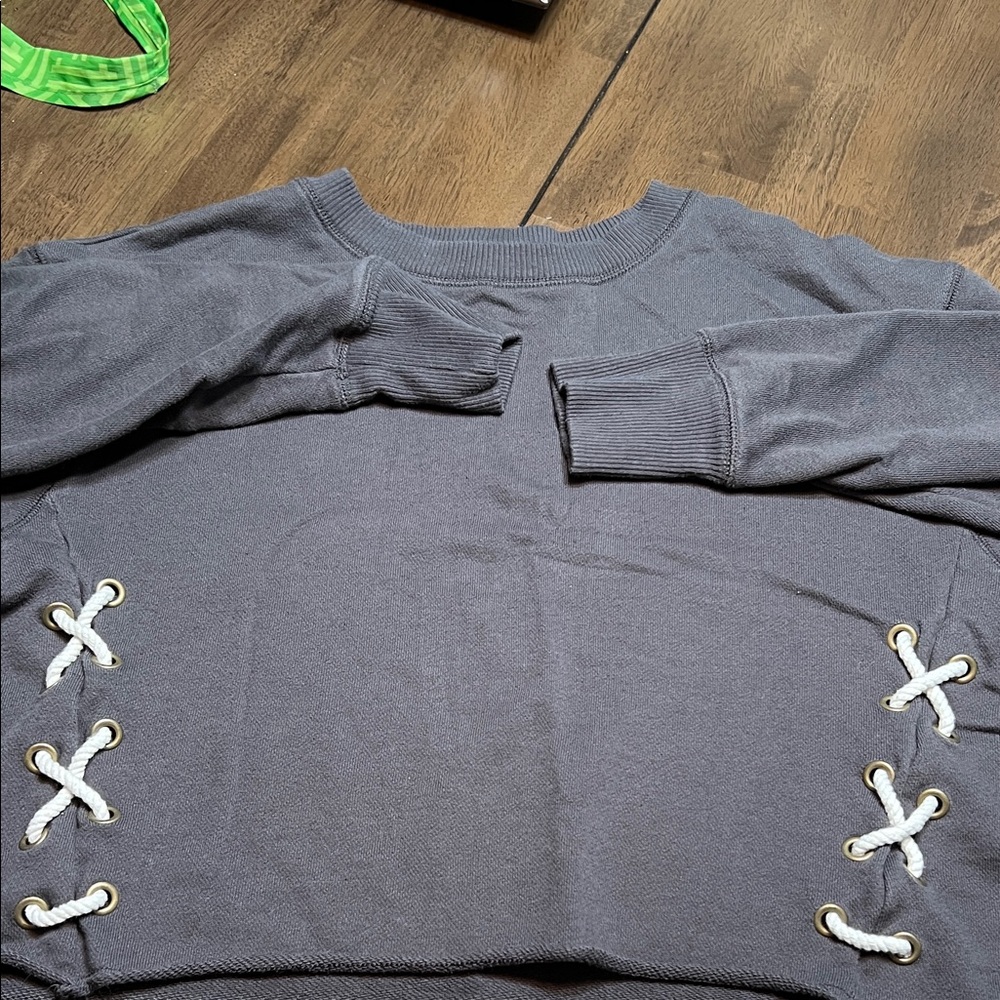 Aerie crop sweatshirt with X stitching at side seams